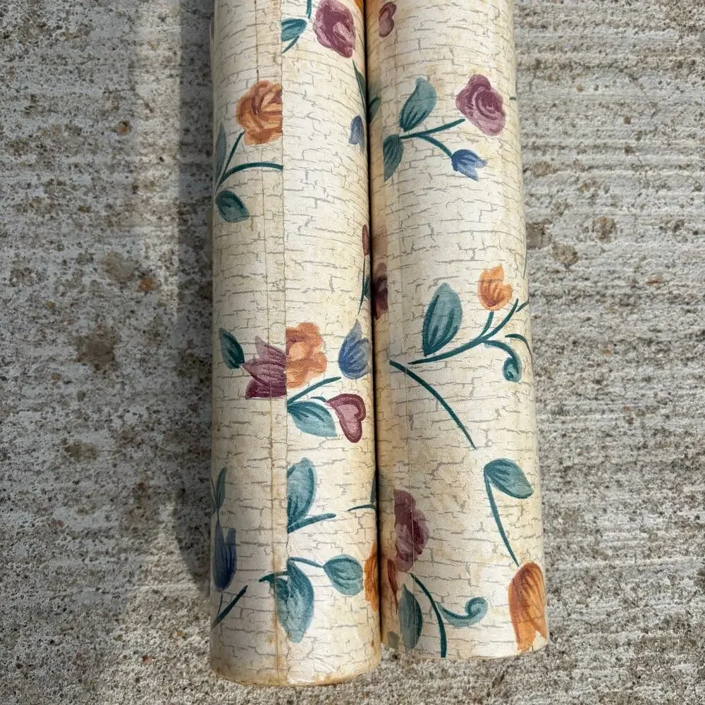 Lot of 2 Double Rolls Sunworthy Wallpaper Floral Flowers Wallcovering Pink cream